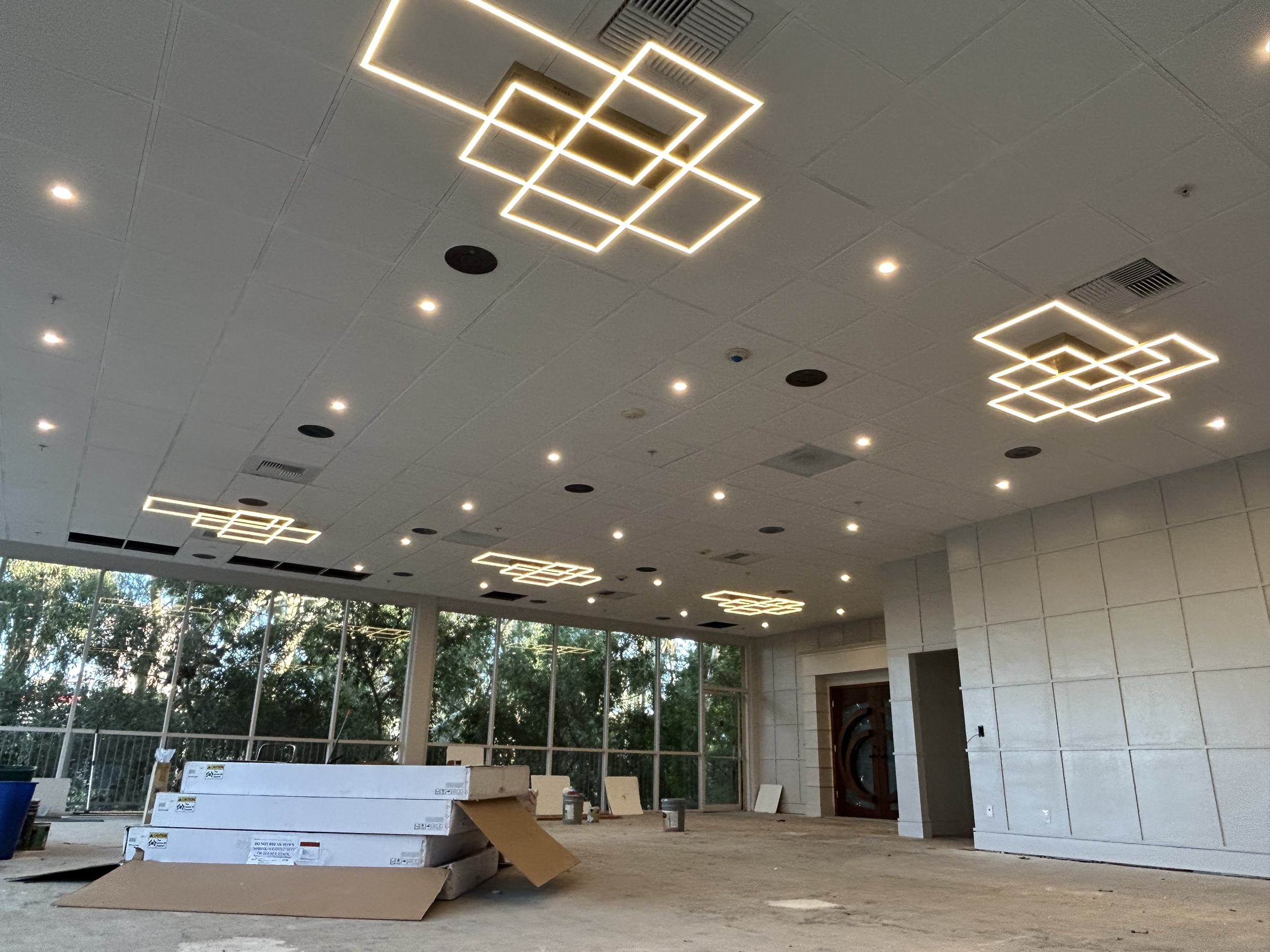 Geometric LED architectural lighting installation by 619 Electric.